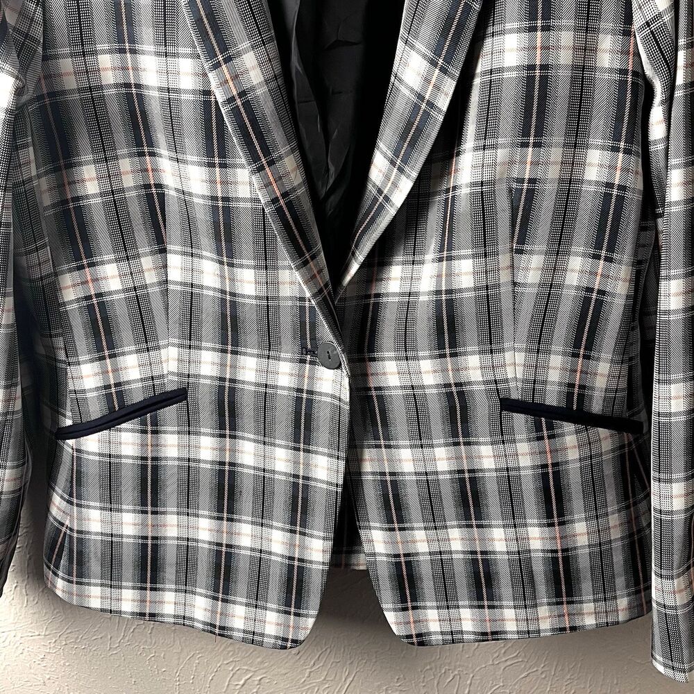Tahari ASL Gray Navy Plaid Blazer Jacket Size 16 Preppy Clueless Old Money - Picture 5 of 9